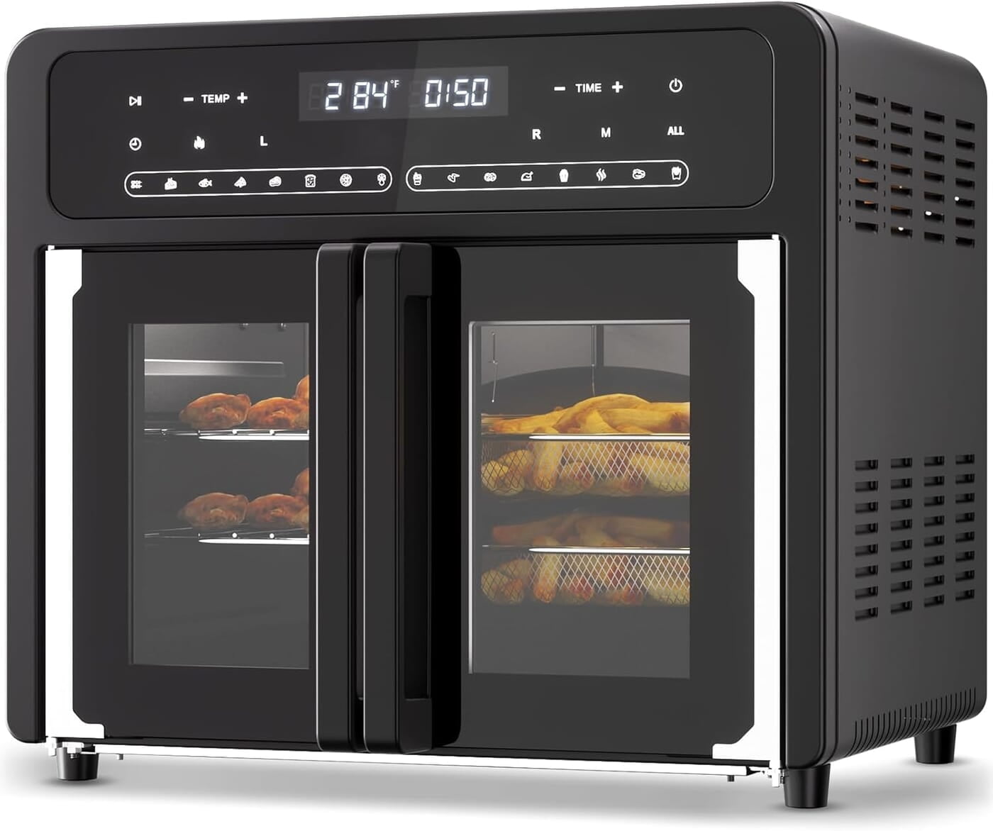 Gourmia Combo de freidora de aire para horno tostador 17 preajustes de cocción 1700W puerta francesa horno freidora de aire digital accesorios de capacidad 24L, estante de convección