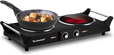 Techwood - Estufa eléctrica de cerámica infrarroja doble de 1800 W