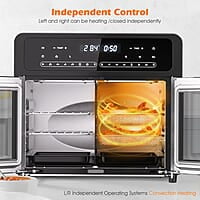 Gourmia Combo de freidora de aire para horno tostador 17 preajustes de cocción 1700W puerta francesa horno freidora de aire digital accesorios de capacidad 24L, estante de convección