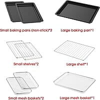 Gourmia Combo de freidora de aire para horno tostador 17 preajustes de cocción 1700W puerta francesa horno freidora de aire digital accesorios de capacidad 24L, estante de convección