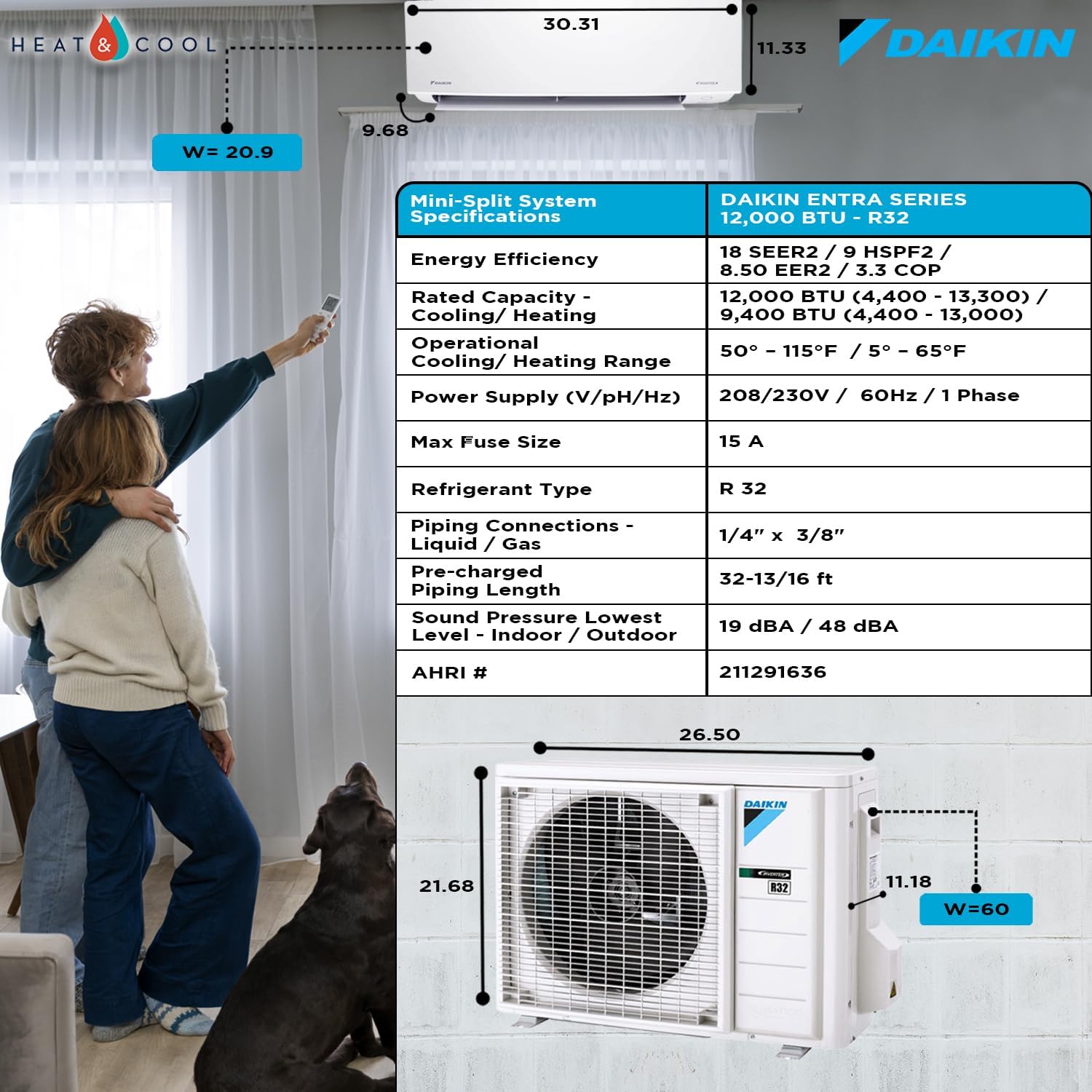 Daikin 12,000 BTU 18 SEER2 Entra R32 Series sin conductos Daikin 12,000 BTU 18 SEER2 Entra R32 Series sin conductos