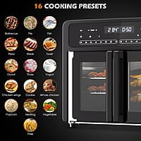 Gourmia Combo de freidora de aire para horno tostador 17 preajustes de cocción 1700W puerta francesa horno freidora de aire digital accesorios de capacidad 24L, estante de convección