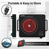 VBGK Cocina eléctrica, estufa eléctrica de 1800 W con 9 niveles VBGK Cocina eléctrica, estufa eléctrica de 1800 W con 9 niveles