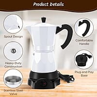 Cafetera eléctrica de 6 tazas de café expreso italiano, cafetera de moka italiana de 10.1 fl oz, cafetera de café portátil de aluminio con base desmontable, regalo de café para viajes en casa Cafetera eléctrica de 6 tazas de café expreso italiano, cafetera de moka italiana de 10.1 fl oz, cafetera de café portátil de aluminio con base desmontable, regalo de café para viajes en casa