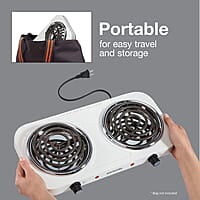 Proctor Silex Cocina eléctrica de doble hornillo con temperatura ajustable Proctor Silex Cocina eléctrica de doble hornillo con temperatura ajustable