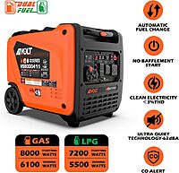 AIVOLT Generador inversor portátil, combustible dual, 8000 vatios AIVOLT Generador inversor portátil, combustible dual, 8000 vatios