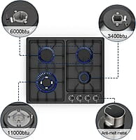 FVBADE Estufa de gas integrada de acero inoxidable con 4 quemadores
