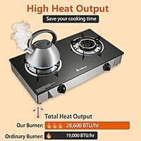 Estufa de propano de 2 quemadores de vidrio templado