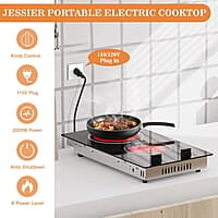 Placa eléctrica de 2 quemadores y de 110 V con enchufe de 12 pulgadas Placa eléctrica de 2 quemadores y de 110 V con enchufe de 12 pulgadas