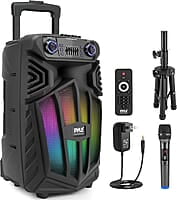 Pyle PPHP122SM - Sistema de altavoces PA portátil Bluetooth de 800 W para exteriores, con micrófono, luces de fiesta, MP3/USB, radio FM, ruedas rodantes, micrófono, control remoto, color negro Pyle PPHP122SM - Sistema de altavoces PA portátil Bluetooth de 800 W para exteriores, con micrófono, luces de fiesta, MP3/USB, radio FM, ruedas rodantes, micrófono, control remoto, color negro
