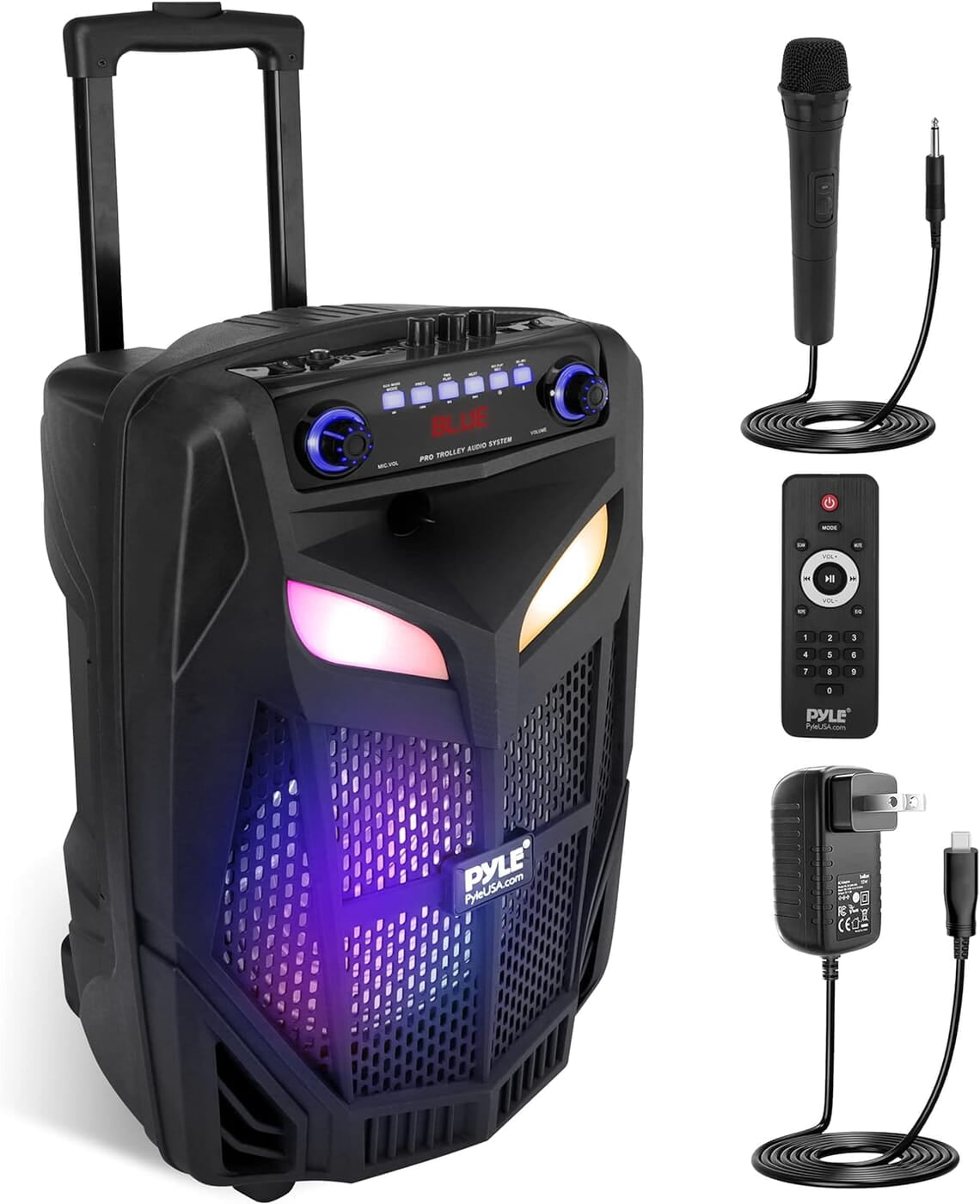 Pyle Sistema de altavoces PA Bluetooth portátil, 800 W, 12 pulgadas, altavoz Bluetooth para interiores y exteriores, sistema PA portátil, luces de fiesta, lector de tarjetas SD USB, radio FM Pyle Sistema de altavoces PA Bluetooth portátil, 800 W, 12 pulgadas, altavoz Bluetooth para interiores y exteriores, sistema PA portátil, luces de fiesta, lector de tarjetas SD USB, radio FM