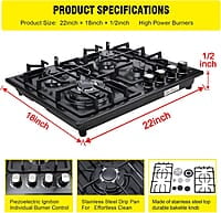 FORIMO Placa de cocina de gas de 22 pulgadas y 4 quemadores FORIMO Placa de cocina de gas de 22 pulgadas y 4 quemadores