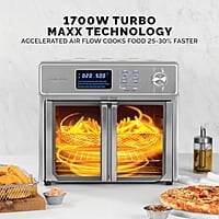 Emeril Lagasse Freidora de aire extra grande de 26 cuartos de galón, horno tostador de convección con puertas francesas, acero inoxidable Emeril Lagasse Freidora de aire extra grande de 26 cuartos de galón, horno tostador de convección con puertas francesas, acero inoxidable