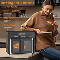 Gourmia Combo de freidora de aire para horno tostador 17 preajustes de cocción 1700W puerta francesa horno freidora de aire digital accesorios de capacidad 24L, estante de convección