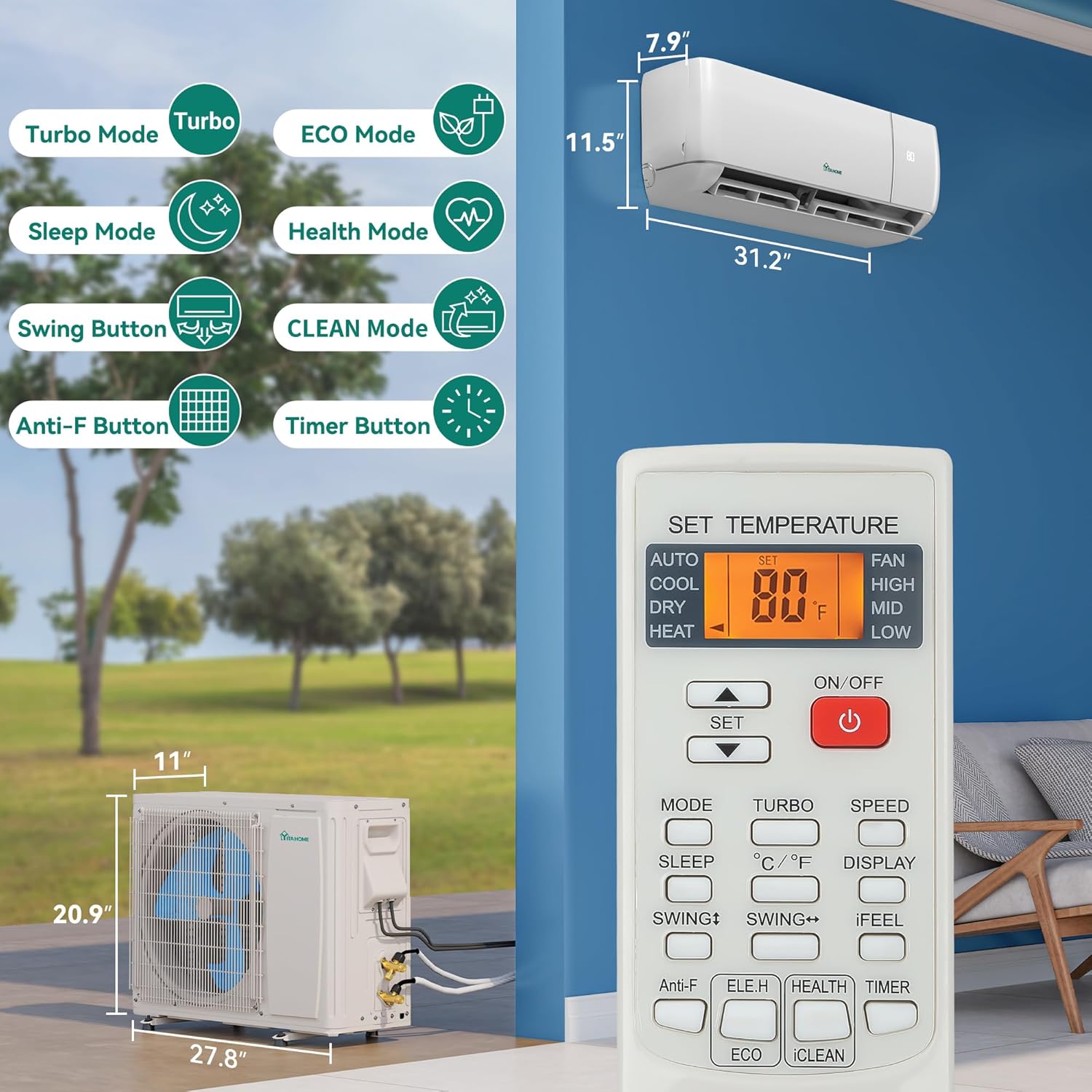 YITAHOME aire acondicionado dividido de 12000 BTU YITAHOME aire acondicionado dividido de 12000 BTU