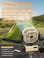 Ventilador de camping recargable – Ventilador de 9 pulgadas, ventilador de batería de 20000 mAh (60 horas) para campamento, ventilador inalámbrico de oscilación automática Ventilador de camping recargable – Ventilador de 9 pulgadas, ventilador de batería de 20000 mAh (60 horas) para campamento, ventilador inalámbrico de oscilación automática