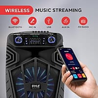 Pyle PPHP122SM - Sistema de altavoces PA portátil Bluetooth de 800 W para exteriores, con micrófono, luces de fiesta, MP3/USB, radio FM, ruedas rodantes, micrófono, control remoto, color negro Pyle PPHP122SM - Sistema de altavoces PA portátil Bluetooth de 800 W para exteriores, con micrófono, luces de fiesta, MP3/USB, radio FM, ruedas rodantes, micrófono, control remoto, color negro