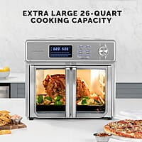 Emeril Lagasse Freidora de aire extra grande de 26 cuartos de galón, horno tostador de convección con puertas francesas, acero inoxidable Emeril Lagasse Freidora de aire extra grande de 26 cuartos de galón, horno tostador de convección con puertas francesas, acero inoxidable
