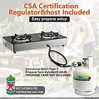 Estufa de propano de 2 quemadores de vidrio templado