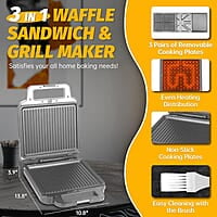 Panini Grill Press Sandwichera de desayuno 3 en 1 Panini Grill Press Sandwichera de desayuno 3 en 1