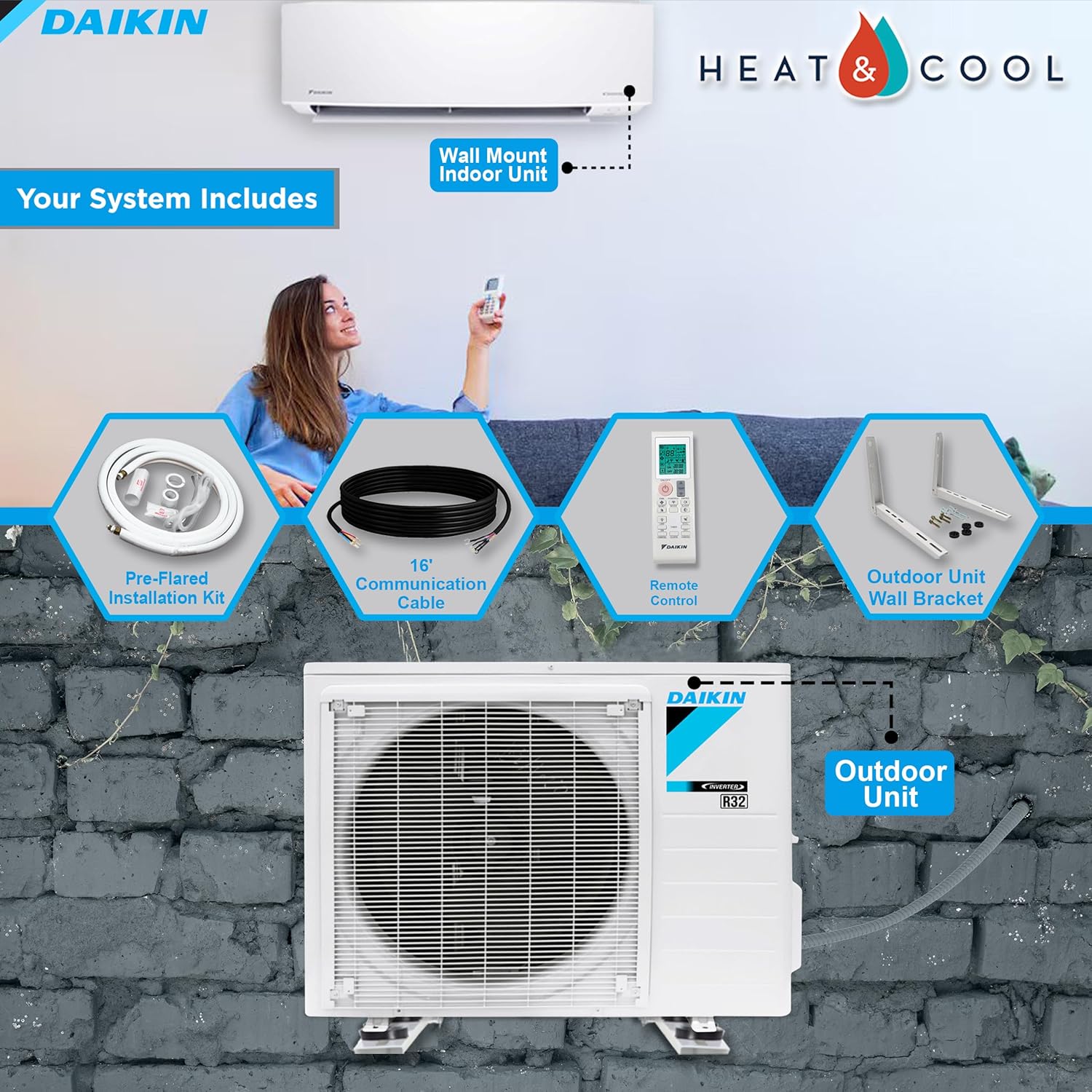 Daikin 12,000 BTU 18 SEER2 Entra R32 Series sin conductos Daikin 12,000 BTU 18 SEER2 Entra R32 Series sin conductos
