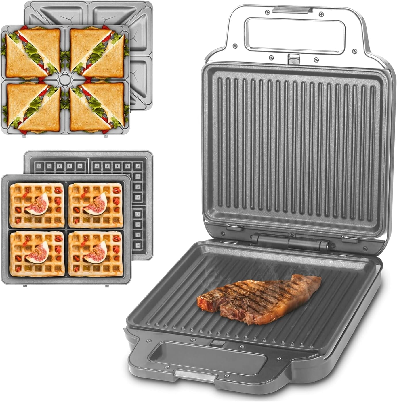 Panini Grill Press Sandwichera de desayuno 3 en 1 Panini Grill Press Sandwichera de desayuno 3 en 1